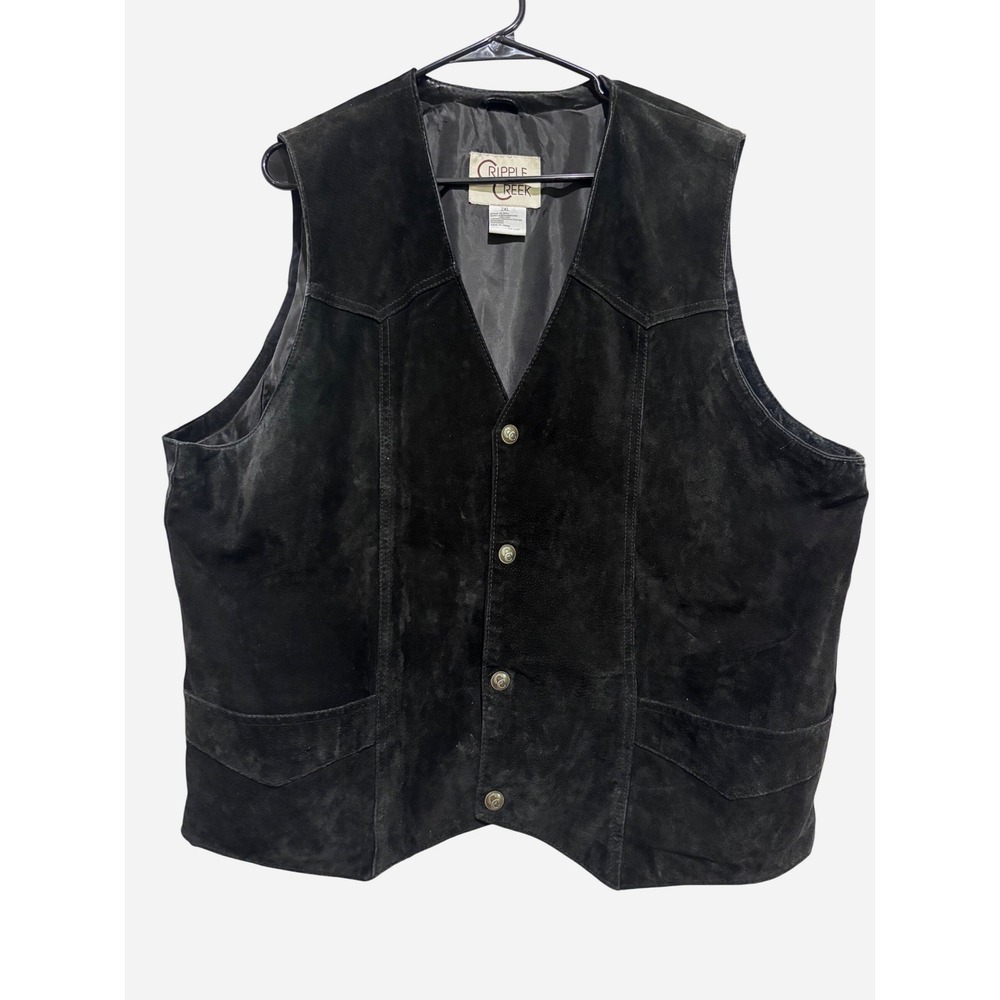 Cripple Creek Mens Black Suede Leather Western Vest 2XL Biker Cowboy Moto Ranch